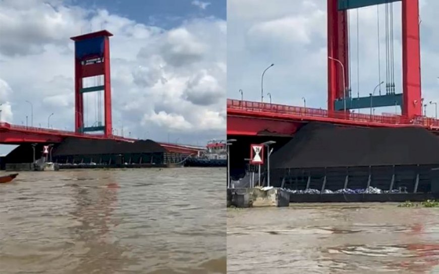 Lagi, Tongkang Batu Bara Tersangkut di Bawah Jembatan Ampera, KSOP Palembang Keluarkan Peringatan